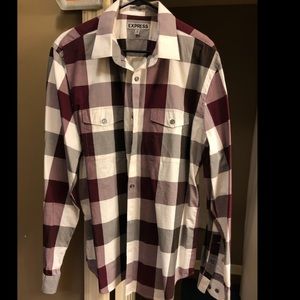 Express Purple Plaid Casual Button Down